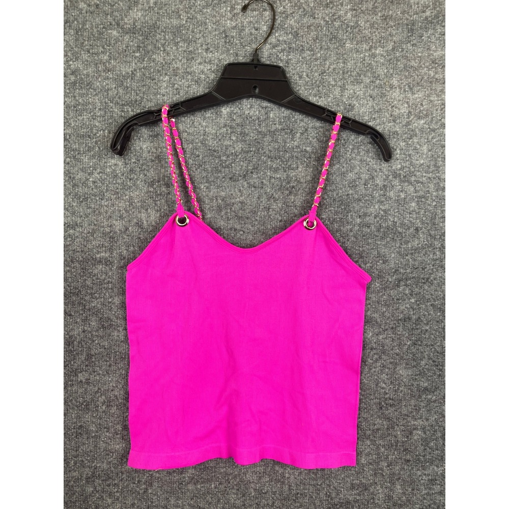 Fct with love BASICS Camisole Women XL Pink New‎ Ribbed Gold Chain Strap Tank